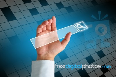 Hand Holding Internet Search Page Stock Photo