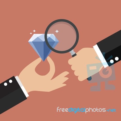 Hand Holding Magnifying Glass With Diamond Stock Image