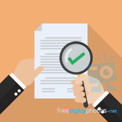 Hand Holding Magnifying Glass With Document Paper Approved Stock Image