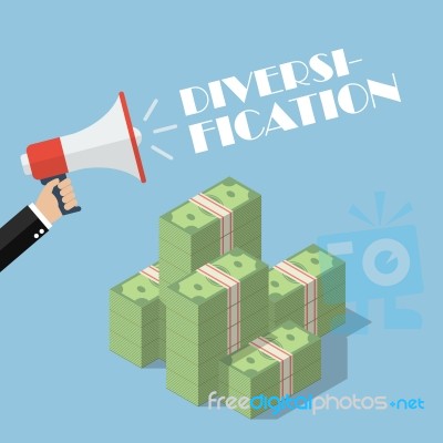 Hand Holding Megaphone With Word Diversification On Top Of Cash Stock Image
