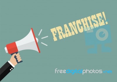 Hand Holding Megaphone With Word Franchise Stock Image