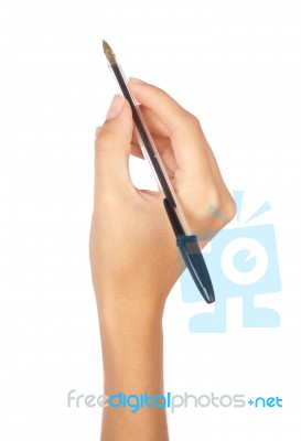 Hand Holding Pen Stock Photo