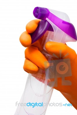 Hand Holding Sprayer Stock Photo