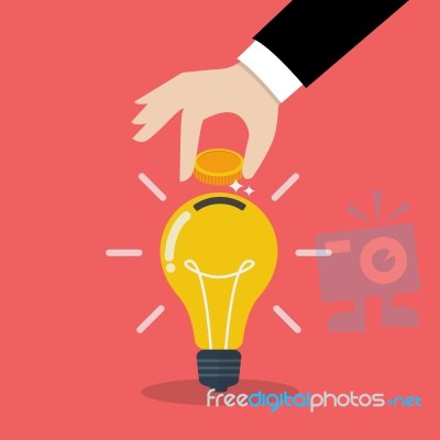 Hand Inserting Coin In Light Bulb Stock Image