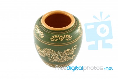 Hand Made Dragon Jar On White Background Stock Photo