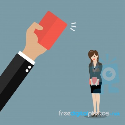Hand Of Boss Showing A Red Card To Woman Employee Stock Image