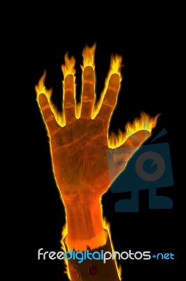 Hand Of Fire Business Man Glow In The Dark Stock Photo