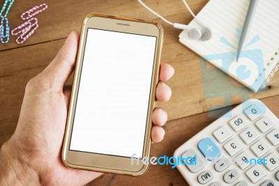 Hand Of Young Man Holding Smart Phone Mobile Stock Photo