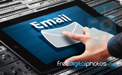 Hand Pressing On Email Icon Stock Photo