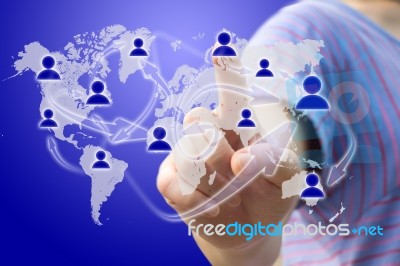 Hand Pressing Social Network Stock Photo