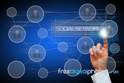 Hand Pressing Social Network Button Stock Image