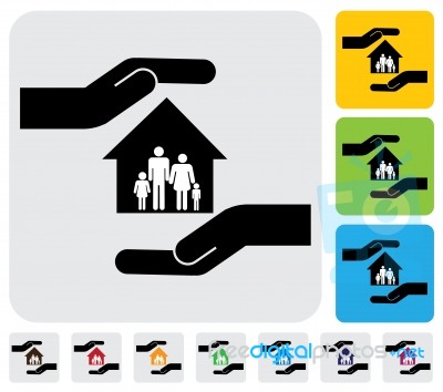 Hand Protecting Family &amp; House(home)- Simple  Graphic Stock Image