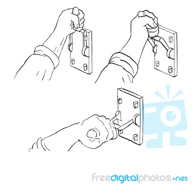 Hand Pulling Frankenstein Light Throw Switch Drawing Stock Image