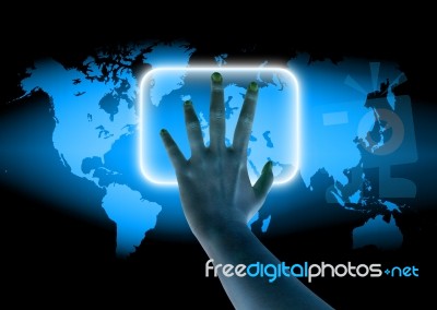 Hand Pushing Button Stock Photo