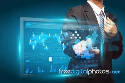 Hand Pushing On A Touch Screen Interface Stock Image