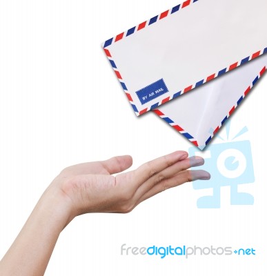 Hand Receiving Airmail Stock Photo