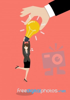 Hand Stealing Idea Light Bulb From Business Woman Stock Image
