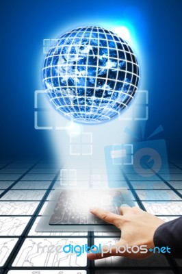 Hand Touch Circuit Board Stock Photo