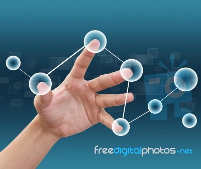 Hand Touching Flow Of Buttons Stock Photo