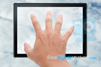Hand Touching Tablet Pc Stock Image