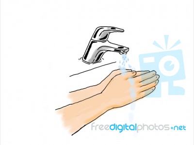 Hand Washing Water Faucet Tap Drawing Stock Image