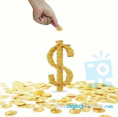 Hand With Dollar Sign And Coins Stock Photo