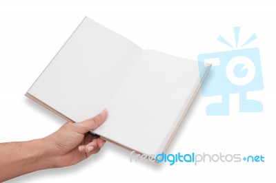 Hand With Opening Blank Notebook Stock Photo