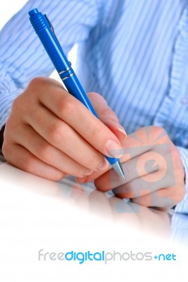 Hand With Pen Stock Photo