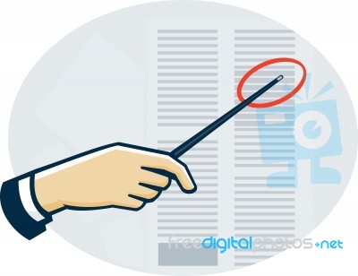 Hand With Pointer Pointing Data Sheet Retro Stock Image