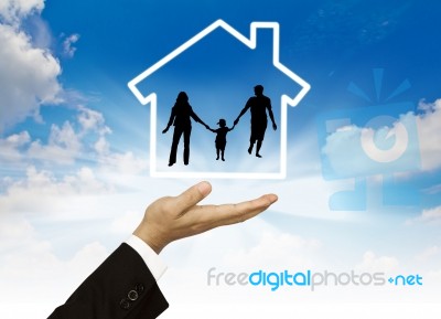 Hand With Silhouettes Family Stock Image