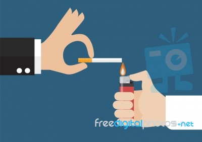 Hand With The Lighter And The Smoker's Hand With A Cigarette Stock Image