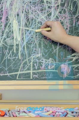 Hand Writing On Chalkboard With Multicolor Chalk Stock Photo
