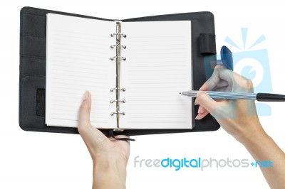 Hand Writing On Notebook Stock Photo