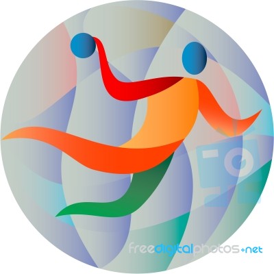 Handball Player Jumping Throwing Ball Circle Stock Image