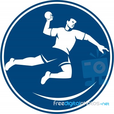 Handball Player Jumping Throwing Ball Icon Stock Image
