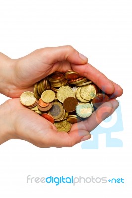 Handful Of Coins Money Euros Stock Photo