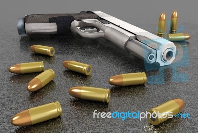 Handgun And Bullets Stock Image