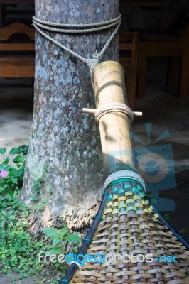 Handmade Bamboo Hammock Craft Weave In The Garden Stock Photo