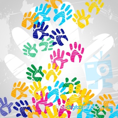 Handprints Color Indicates Drawing Artwork And Colors Stock Image