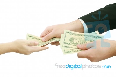 Hands Giving Money Isolated On White Background Stock Photo