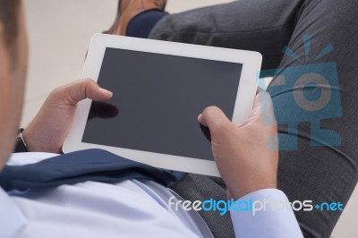 Hands Holding Digital Tablet Stock Photo