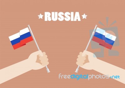 Hands Holding Up Russia Flags Stock Image