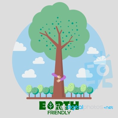 Hands Hug Green Tree. Earth Friendly Concept Stock Image