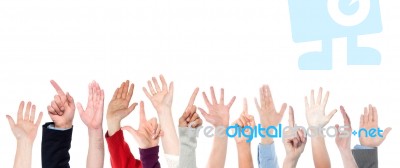 Hands On White Background, Copy Space Stock Photo