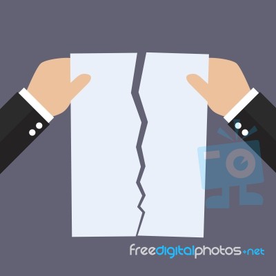 Hands Tearing Apart Document Paper Stock Image