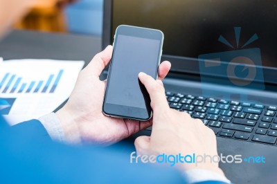 Handsome Businessman Wearing Suit And Using Modern Laptop Outdoo… Stock Photo