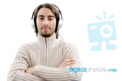 Handsome Guy Entertaining With Music Stock Photo