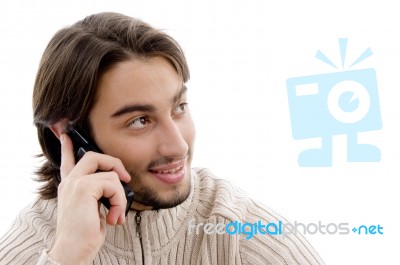 Handsome Man Talking On Cell Phone Stock Photo