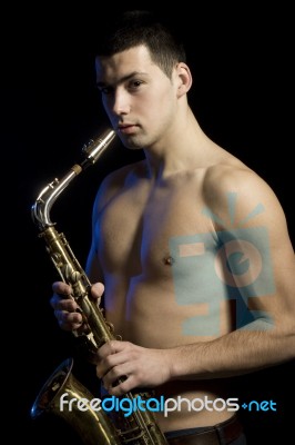 Handsome Men With Saxophone Stock Photo