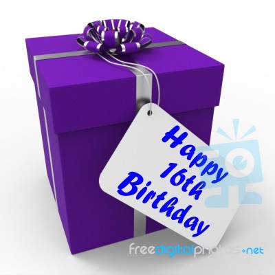 Happy 16th Birthday Gift Means Congratulations Age Sixteen Stock Image